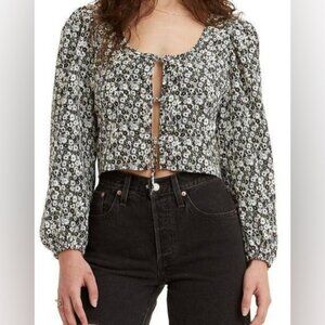 NWT 2X Levi’s Black & White Embry Floral Boho Crop Blouse